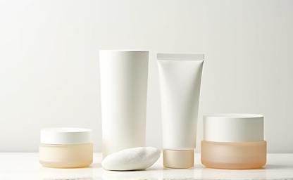 Various bottles and jars of skincare products.