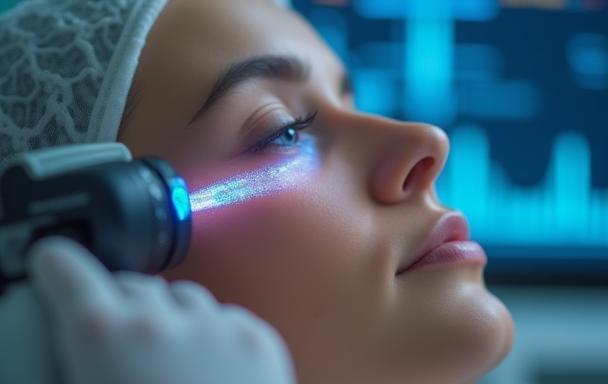 Close-up of skin analysis equipment.